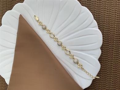 Vip Gold Zirkon Taşlı Daire Üçgen Sıralı Tasarım Bileklik