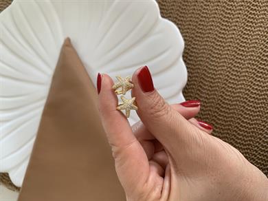 Vip Gold Zirkon Taşlı Deniz Yıldız Mini Halka Küpe