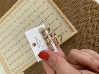 Vip Gold Zirkon Taşlı Dikdörtgen Üçlü Set Küpe