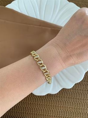 Vip Gold Zirkon Taşlı Düğme Sıralı Bileklik