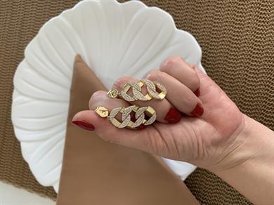 Vip Gold Zirkon Taşlı İç İçe Geçme Daire Tasarım Küpe