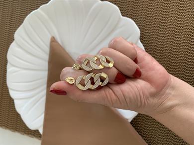 Vip Gold Zirkon Taşlı İç İçe Geçme Daire Tasarım Küpe
