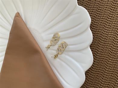 Vip Gold Zirkon Taşlı İç İçe Geçme Daire Tasarım Küpe