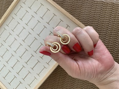 Vip Gold Zirkon Taşlı İç İçe Geçme Daire Halka Küpe