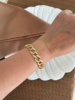 Vip Gold Zirkon Taşlı İç İçe Geçme Kalın Halka Bileklik