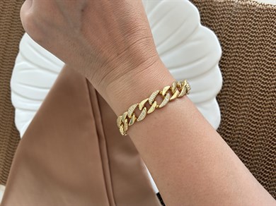 Vip Gold Zirkon Taşlı İç İçe Geçme Kalın Halka Bileklik