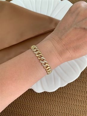 Vip Gold Zirkon Taşlı İç İçe Geçme Klasik Zincirli Bileklik