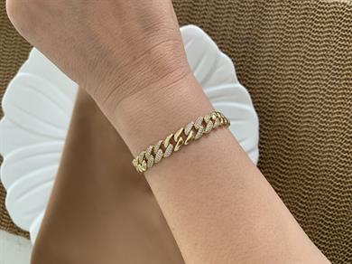 Vip Gold Zirkon Taşlı İç İçe Geçme Klasik Zincir Bileklik