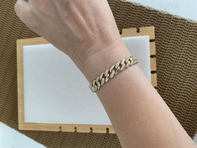 Vip Gold Zirkon Taşlı İç İçe Geçme Klasik Zincir Bileklik