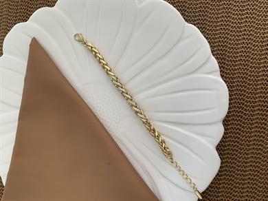 Vip Gold Zirkon Taşlı İç İçe Geçme Örgü Zincir Tasarım Bileklik