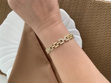 Vip Gold Zirkon Taşlı İç İçe Geçme U Sıralı Bileklik