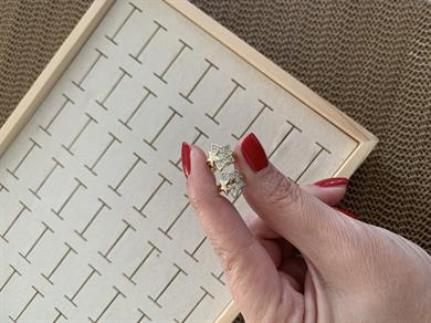 Vip Gold Zirkon Taşlı İç İçe Yıldız Halka Küpe