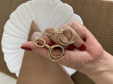 Vip Gold Zirkon Taşlı İkili İç İçe Geçme Daire Tasarım Küpe