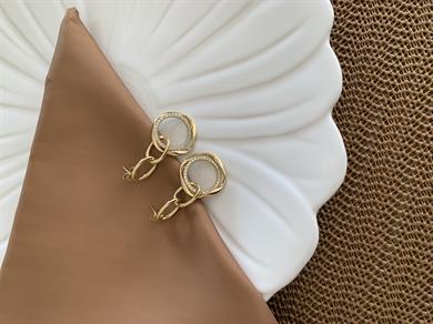 Vip Gold Zirkon Taşlı İkili İç İçe Geçme Daire Tasarım Küpe