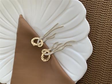 Vip Gold Zirkon Taşlı İkili Su Yolu Sallantılı Tasarım Küpe
