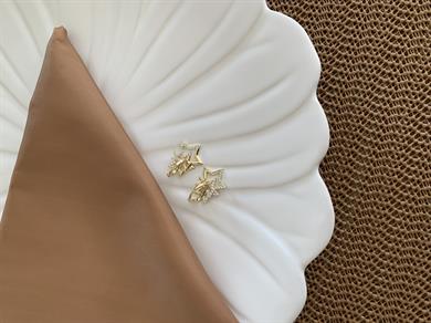 Vip Gold Zirkon Taşlı İkili Yıldız Tasarım Halka Küpe