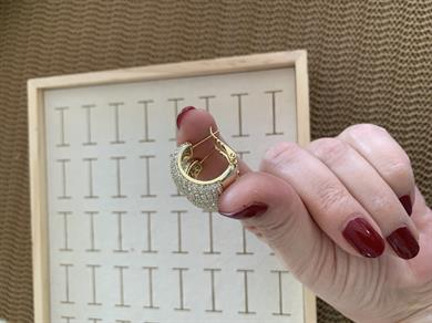 Vip Gold Zirkon Taşlı Kalın Bombeli Halka Küpe
