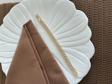 Vip Gold Zirkon Taşlı Kalın Dikdörtgen Sıralı Tasarım Bileklik