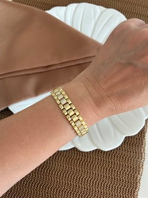 Vip Gold Zirkon Taşlı Kalın Hasır Bileklik