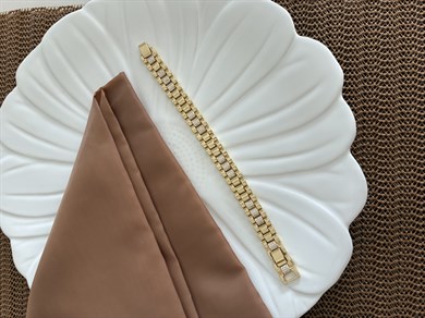 Vip Gold Zirkon Taşlı Kalın Hasır Bileklik