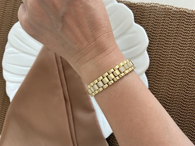 Vip Gold Zirkon Taşlı Kalın Hasır Bileklik