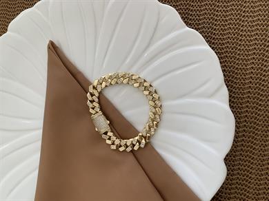 Vip Gold Zirkon Taşlı Kalın Kesme  Bileklik