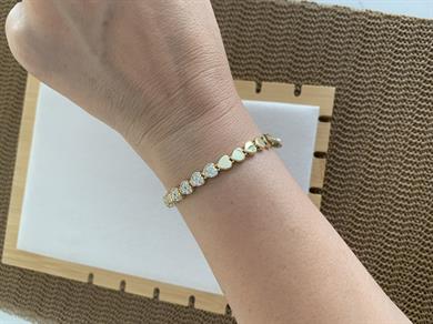 Vip Gold Zirkon Taşlı Kalp Sıralı Bileklik 