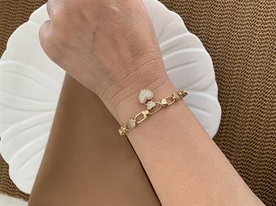 Vip Gold Zirkon Taşlı Kalp Sıralı Bileklik