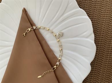 Vip Gold Zirkon Taşlı Kalp Sıralı Bileklik