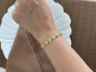 Vip Gold Zirkon Taşlı Kare Sıralı Tasarım Bileklik