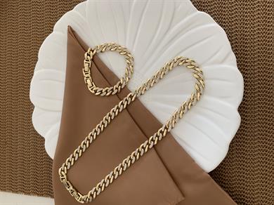 Vip Gold Zirkon Taşlı Kesme Zincir Kolye Bileklik Set