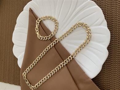 Vip Gold Zirkon Taşlı Kesme Zincir Kolye Bileklik Set