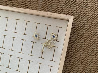 Vip Gold Zirkon Taşlı Kirpikli Göz Charm Tasarım Küpe