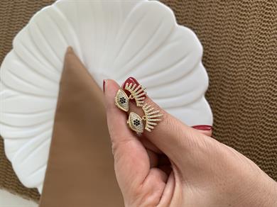 Vip Gold Zirkon Taşlı Kirpikli Göz Tasarım Küpe