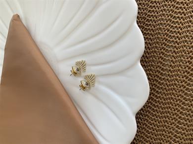 Vip Gold Zirkon Taşlı Kirpikli Göz Tasarım Küpe
