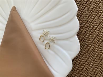 Vip Gold Zirkon Taşlı Kutup Yıldız Halka Küpe