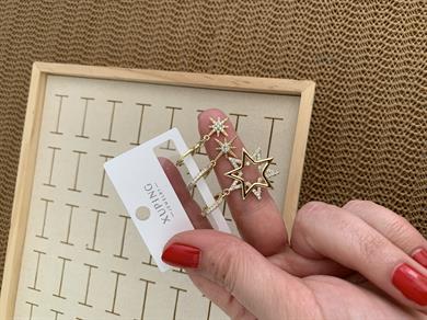 Vip Gold Zirkon Taşlı Kutup Yıldız Üçlü Set Halka Küpe