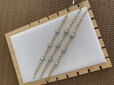 Vip Gold Zirkon Taşlı Mavi Nazar Sıralı Bileklik