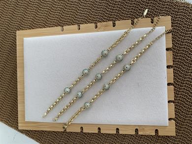 Vip Gold Zirkon Taşlı Mavi Nazar Sıralı Bileklik