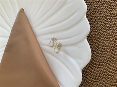 Vip Gold Zirkon Taşlı Mini Güneş Sallantılı Halka Küpe