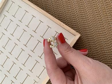 Vip Gold Zirkon Taşlı Mini Yıldız Halka Küpe