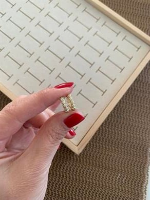 Vip Gold Zirkon Taşlı Mini Yıldız Sıralı Halka Küpe