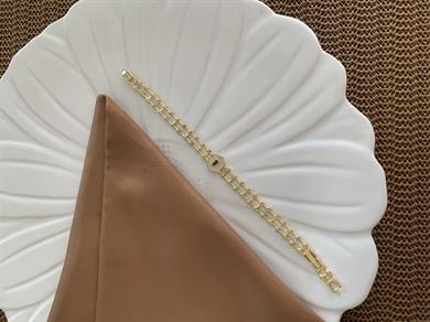 Vip Gold Zirkon Taşlı Ortası Beşgen Yeşil Taşlı Bileklik