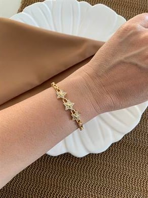 Vip Gold Zirkon Taşlı Ortası Üç Yıldız Bileklik