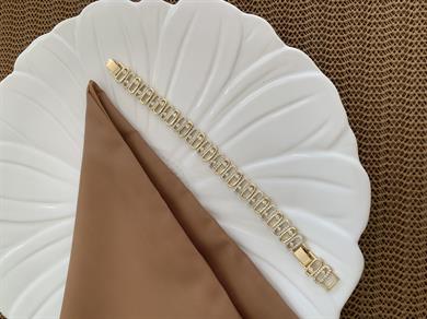 Vip Gold Zirkon Taşlı Oval Petek Sıralı Bileklik
