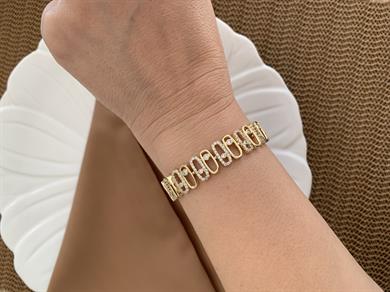 Vip Gold Zirkon Taşlı Oval Petek Sıralı Bileklik