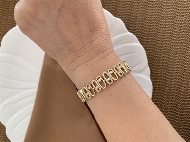 Vip Gold Zirkon Taşlı Oval Petek Sıralı Bileklik
