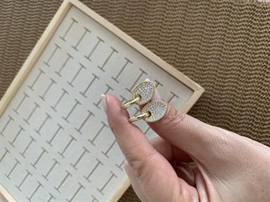 Vip Gold Zirkon Taşlı Oval Sallantılı Tasarım Küpe