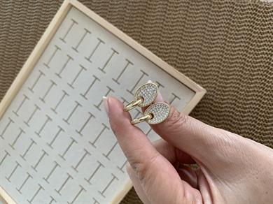 Vip Gold Zirkon Taşlı Oval Sallantılı Tasarım Küpe