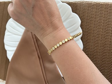 Vip Gold Zirkon Taşlı Petek Dokulu Tasarım Bileklik